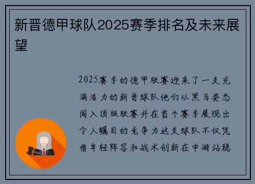 新晋德甲球队2025赛季排名及未来展望